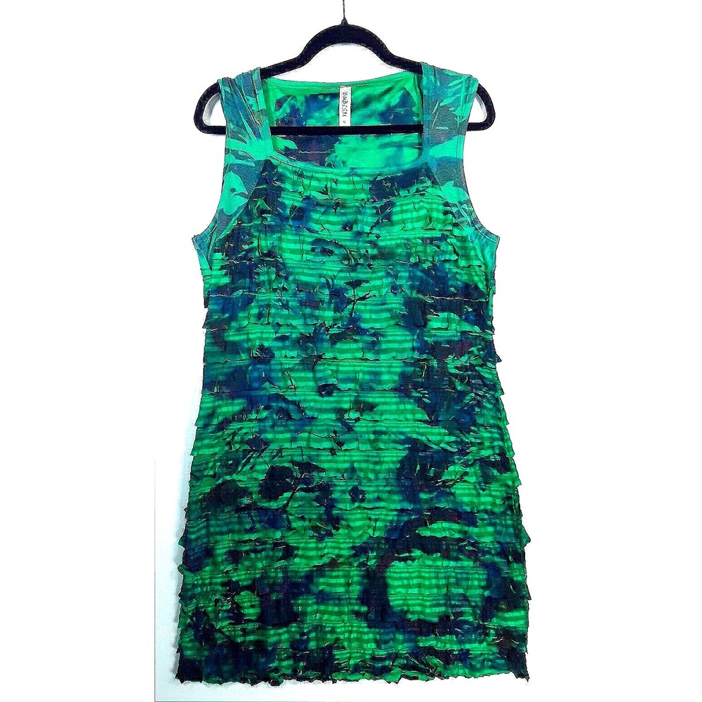Green Black Abstract Ruffle Dress XL Art To Wear Whimsy Garden Party Boho Alien